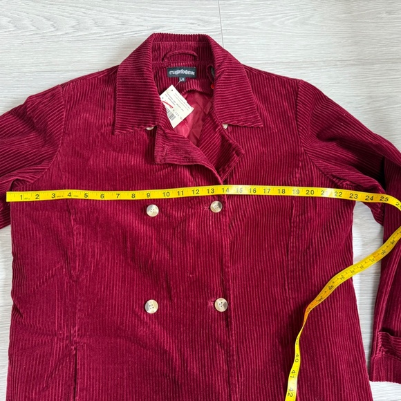 Vintage NOS 90s ~ Double Breasted Maroon Corduroy Jacket w Quilted Lining ~ wm L - Picture 6 of 9